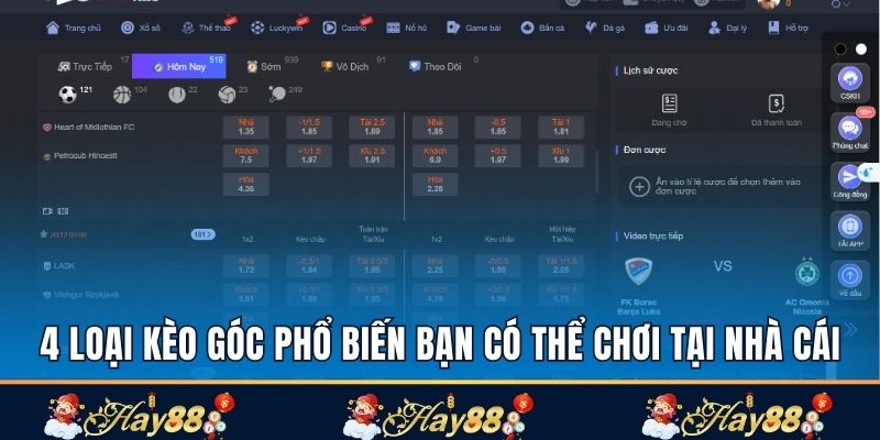 4 loại kèo góc phổ biến bạn có thể chơi tại nhà cái