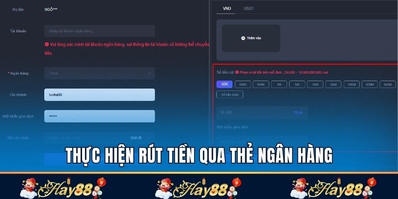 Thực hiện rút tiền Hay88 qua thẻ ngân hàng nhanh chóng